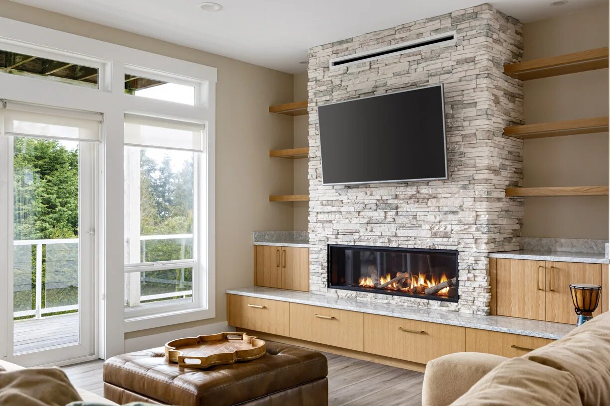 Seaward whole-home remodel with custom fireplace and built-in cabinetry in Anacortes, WA